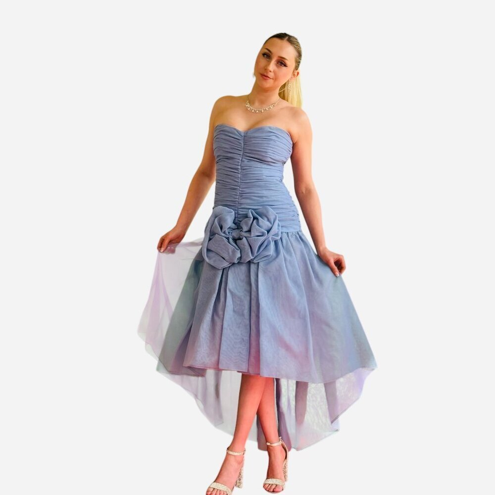 Victor Costa Vintage 80s Strapless Lavender Tulle High-Low Gown Size Small